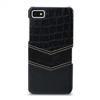 Эксклюзивный кожаный чехол ручной работы накладка (3 вида нат. кожи) для BlackBerry Z10 Черный