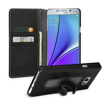 Кожаный чехол портмоне горизонтальная книжка подставка (нат. кожа) для Samsung Galaxy Note 5 Черный