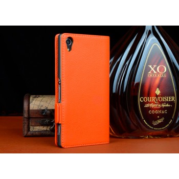 Кожаный чехол-портмоне для Sony Xperia T3 Оранжевый
