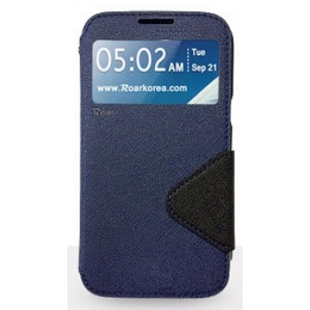 Чехол портмоне подставка с окном вызова и дизайнерской магнитной застежкой для Samsung Galaxy Note 5 Синий