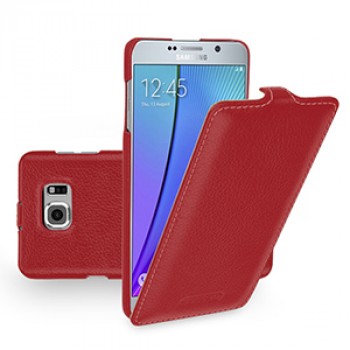 Кожаный чехол вертикальная книжка (нат. кожа) для Samsung Galaxy Note 5 Красный