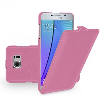 Кожаный чехол вертикальная книжка (нат. кожа) для Samsung Galaxy Note 5 Розовый