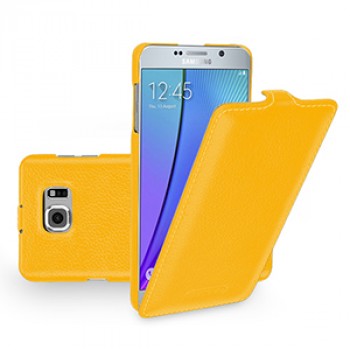 Кожаный чехол вертикальная книжка (нат. кожа) для Samsung Galaxy Note 5 Желтый