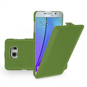 Кожаный чехол вертикальная книжка (нат. кожа) для Samsung Galaxy Note 5 Зеленый