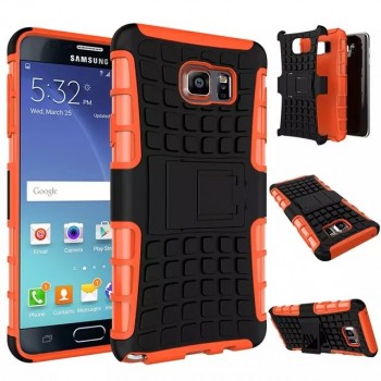 Антиударный силиконовый чехол экстрим защита с подставкой для Samsung Galaxy Note 5 Оранжевый