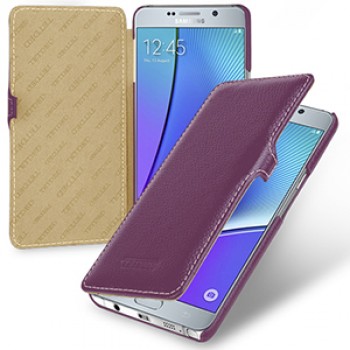 Кожаный чехол горизонтальная книжка (нат. кожа) с крепежной застёжкой для Samsung Galaxy Note 5 Фиолетовый