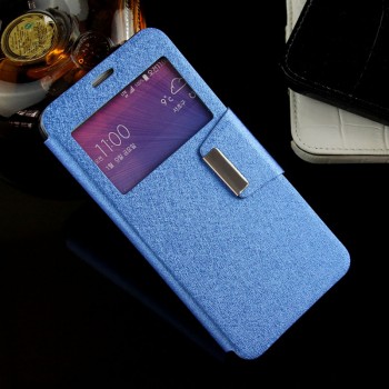 Текстурный чехол флип подставка с окном вызова и магнитной застежкой на силиконовой основе для Samsung Galaxy Note 5 Синий