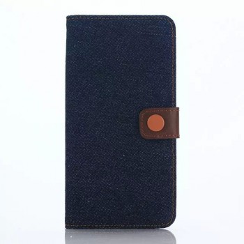 Чехол портмоне подставка с крепежной застежкой и тканевым покрытием Джинса для Samsung Galaxy Note 5 Черный