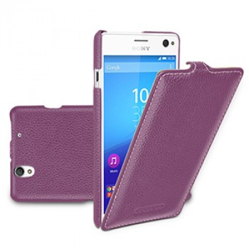 Кожаный чехол вертикальная книжка (нат. кожа) для Sony Xperia C4 Фиолетовый