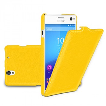 Кожаный чехол вертикальная книжка (нат. кожа) для Sony Xperia C4 Желтый
