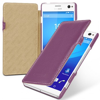 Кожаный чехол горизонтальная книжка (нат. кожа) с крепежной застежкой для Sony Xperia C4 Фиолетовый