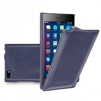 Кожаный чехол вертикальная книжка (нат. кожа) для Blackberry Leap Синий