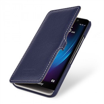 Кожаный чехол горизонтальная книжка (нат. кожа) с защёлкой для Blackberry Z30 Синий