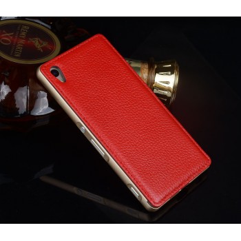 Двухкомпонентный чехол с металлическим бампером и кожаной накладкой для Sony Xperia Z3+ Красный
