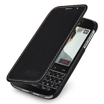 Кожаный чехол горизонтальная книжка (нат. кожа) для Blackberry Classic Черный