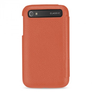 Кожаный чехол горизонтальная книжка (нат. кожа) для Blackberry Classic Оранжевый