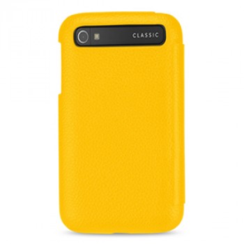 Кожаный чехол горизонтальная книжка (нат. кожа) для Blackberry Classic Желтый