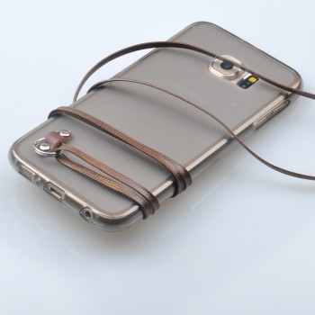 Силиконовый матовый полупрозрачный чехол с шнурком для Samsung Galaxy S6 Коричневый