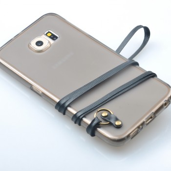 Силиконовый матовый полупрозрачный чехол с шнурком для Samsung Galaxy S6 Черный