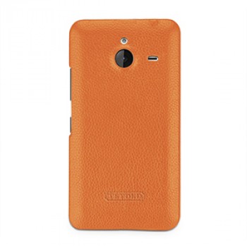 Кожаный чехол накладка (нат. кожа) серия Back Cover для Microsoft Lumia 640 XL Оранжевый