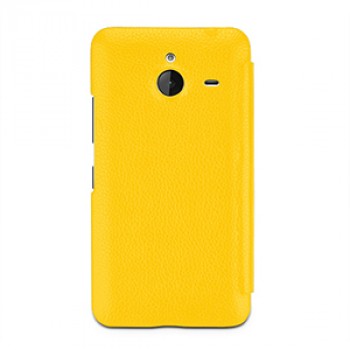 Кожаный чехол горизонтальная книжка (нат. кожа) для Microsoft Lumia 640 XL Желтый