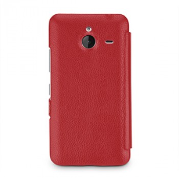 Кожаный чехол горизонтальная книжка (нат. кожа) с крепежной застежкой для Microsoft Lumia 640 XL Красный