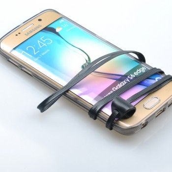 Силиконовый матовый полупрозрачный чехол с шнурком для Samsung Galaxy S6 Edge Черный