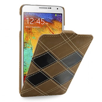 Кожаный чехол вертикальная книжка (2 вида нат. кожи) ручной работы с крепежной застежкой для Samsung Galaxy Note 3