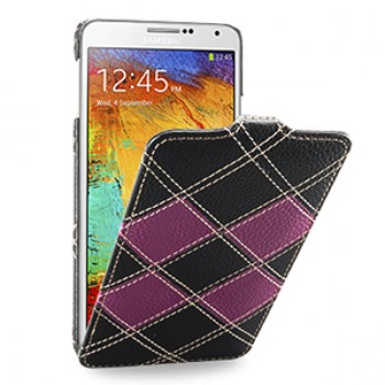 Кожаный чехол вертикальная книжка (2 вида нат. кожи) ручной работы с крепежной застежкой для Samsung Galaxy Note 3