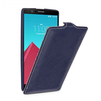 Кожаный чехол вертикальная книжка (нат. кожа) с защёлкой для LG G4 Синий