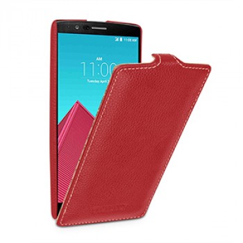 Кожаный чехол вертикальная книжка (нат. кожа) с защёлкой для LG G4 Красный