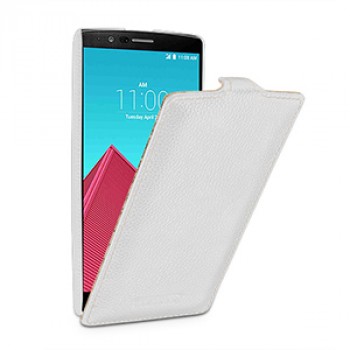 Кожаный чехол вертикальная книжка (нат. кожа) с защёлкой для LG G4 Белый