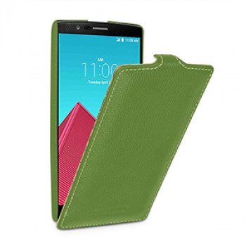 Кожаный чехол вертикальная книжка (нат. кожа) с защёлкой для LG G4 Зеленый