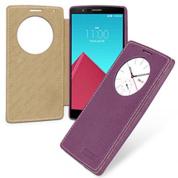 Кожаный смарт чехол горизонтальная книжка (нат.кожа) с круглым окном вызова для LG G4 Фиолетовый