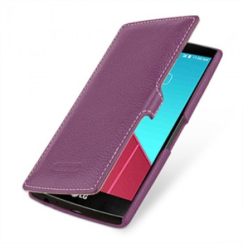 Кожаный чехол горизонтальная книжка (нат. кожа) с крепежной застежкой для LG G4 Фиолетовый