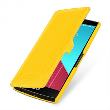 Кожаный чехол горизонтальная книжка (нат. кожа) с крепежной застежкой для LG G4 Желтый