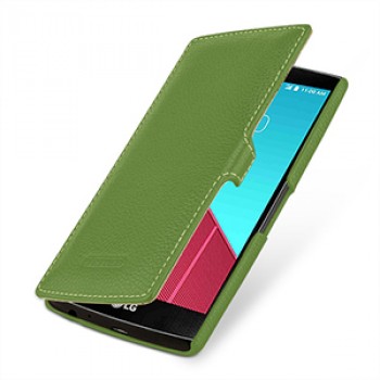 Кожаный чехол горизонтальная книжка (нат. кожа) с крепежной застежкой для LG G4 Зеленый