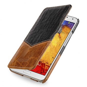 Кожаный чехол горизонтальная книжка (2 вида нат. кожи) с крепежной застежкой для Samsung Galaxy Note 3