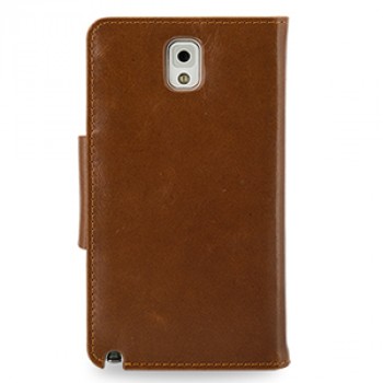 Кожаный чехол портмоне (нат. вощеная кожа) с магнитной крепежной застежкой для Samsung Galaxy Note 3 Коричневый