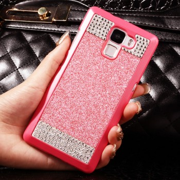 Пластиковый матовый чехол с повышенной шероховатостью и стразами для Huawei Honor 7 Розовый