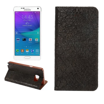 Чехол горизонтальная книжка подставка с отделением для карт и тканевым покрытием Змея на силиконовой основе для Samsung Galaxy Note 5 Черный