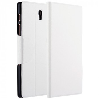 Чехол подставка на пластиковой основе со слотом для карт и застежкой текстурный Silk для Samsung Galaxy Tab S 8.4 Белый