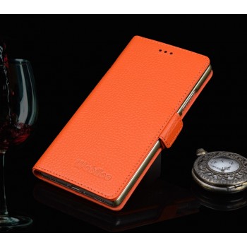 Кожаный чехол портмоне (нат. кожа) подставка для Huawei Honor 7 Оранжевый