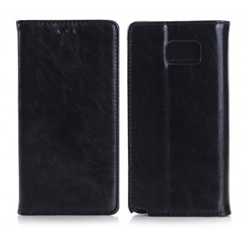 Вощеный чехол флип подставка с внутренним карманом на пластиковой основе для Samsung Galaxy Note 5 Черный