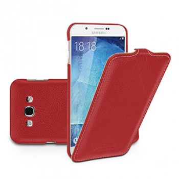 Кожаный чехол вертикальная книжка (нат. кожа) с застежкой для Samsung Galaxy A8 Красный