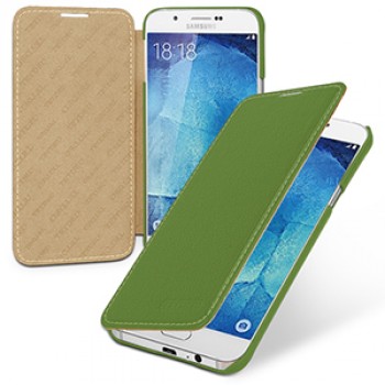 Кожаный чехол горизонтальная книжка (нат. кожа) для Samsung Galaxy A8 Зеленый