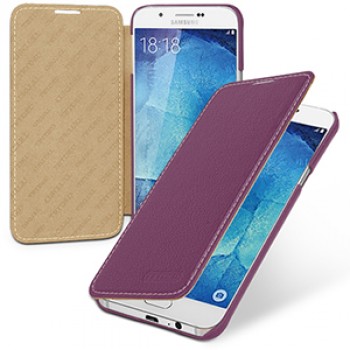 Кожаный чехол горизонтальная книжка (нат. кожа) для Samsung Galaxy A8 Фиолетовый