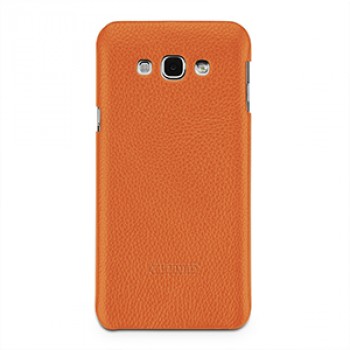 Кожаный чехол накладка (нат. кожа) серия Back Cover для Samsung Galaxy A8 Оранжевый