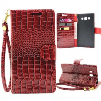 Глянцевый чехол портмоне подставка на пластиковой основе с магнитной защелкой текстура Крокодил для Samsung Galaxy A8 Красный