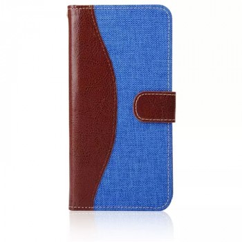 Чехол портмоне подставка с тканевыми вставками и магнитной защелкой для Samsung Galaxy A8 Голубой